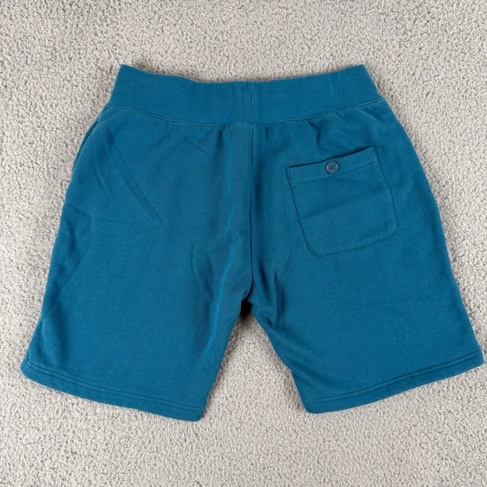 Stussy Sweat Shorts Mens M Blue Teal Fleece Drawstring Pocket Casual Made in USA - Picture 3 of 9